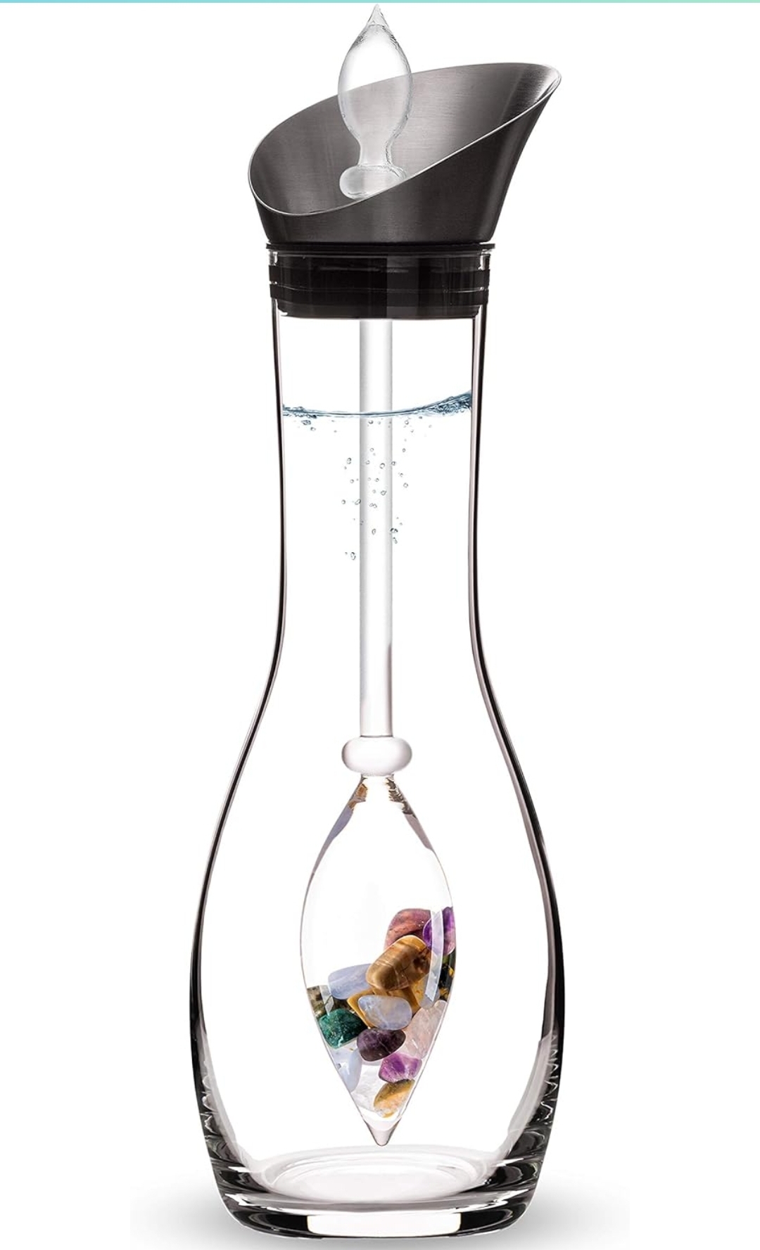 VitaJuwel Era 5 ELEMENTS | Crystal Water Decanter with Amethyst, Rose Quartz, Chalcedony, Petrified Wood & Ocean Agate Black